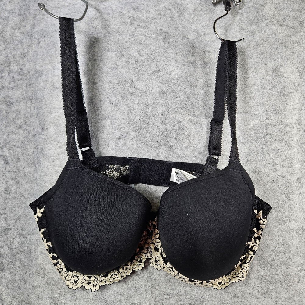 Wacoal Embrace T-Shirt Black Cream Lace Bra 853191 Comfort Support Size 36D